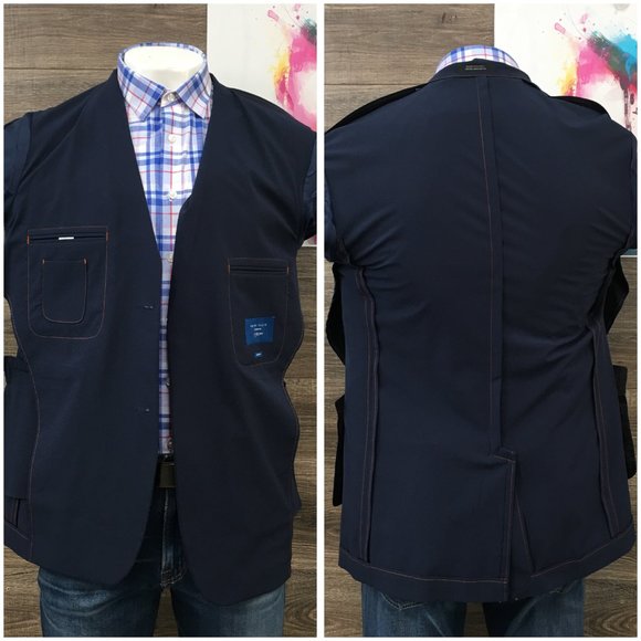 Perry Ellis Mens Blazer Sport Coat Two Button Casual Jacket Size 44L‎ Slim Suits - Picture 7 of 13